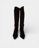 Brown suede knee-high boots