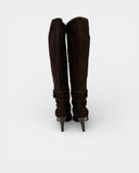 Brown suede knee-high boots