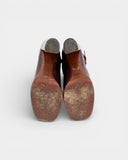 Botte à talon en cuir lisse et daim bordeaux