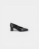 Black square-heeled pumps