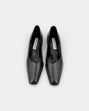 Black square-heeled pumps