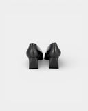 Black square-heeled pumps