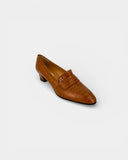 Camel crocodile-effect moccasins