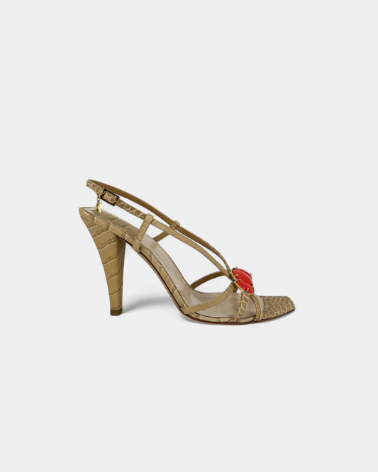 Sandales beiges à motifs reptiles et à talons - 39 EU / 9 US