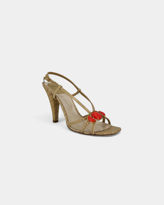Sandales beiges à motifs reptiles et à talons - 39 EU / 9 US
