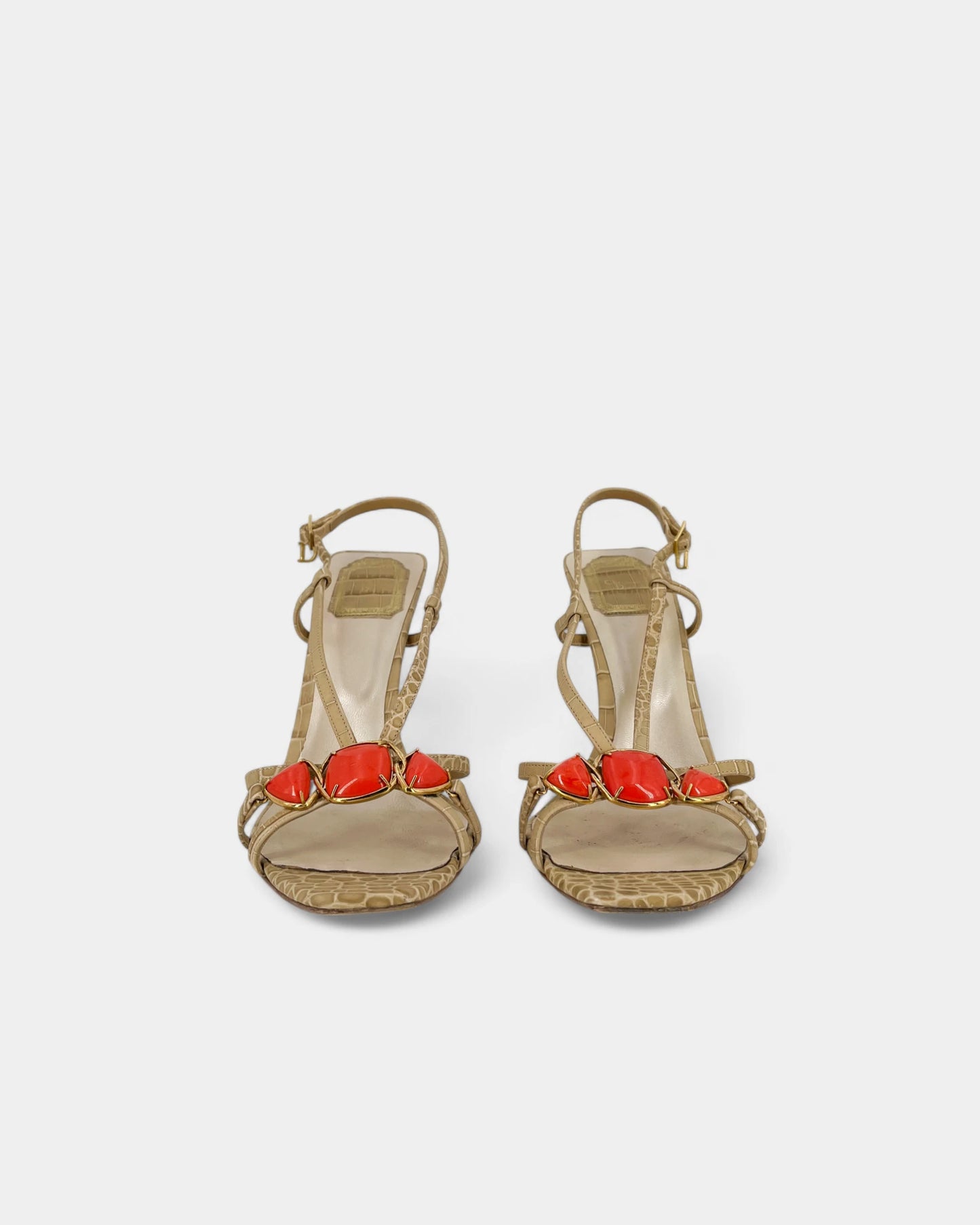 Sandales beiges à motifs reptiles et à talons - 39 EU / 9 US