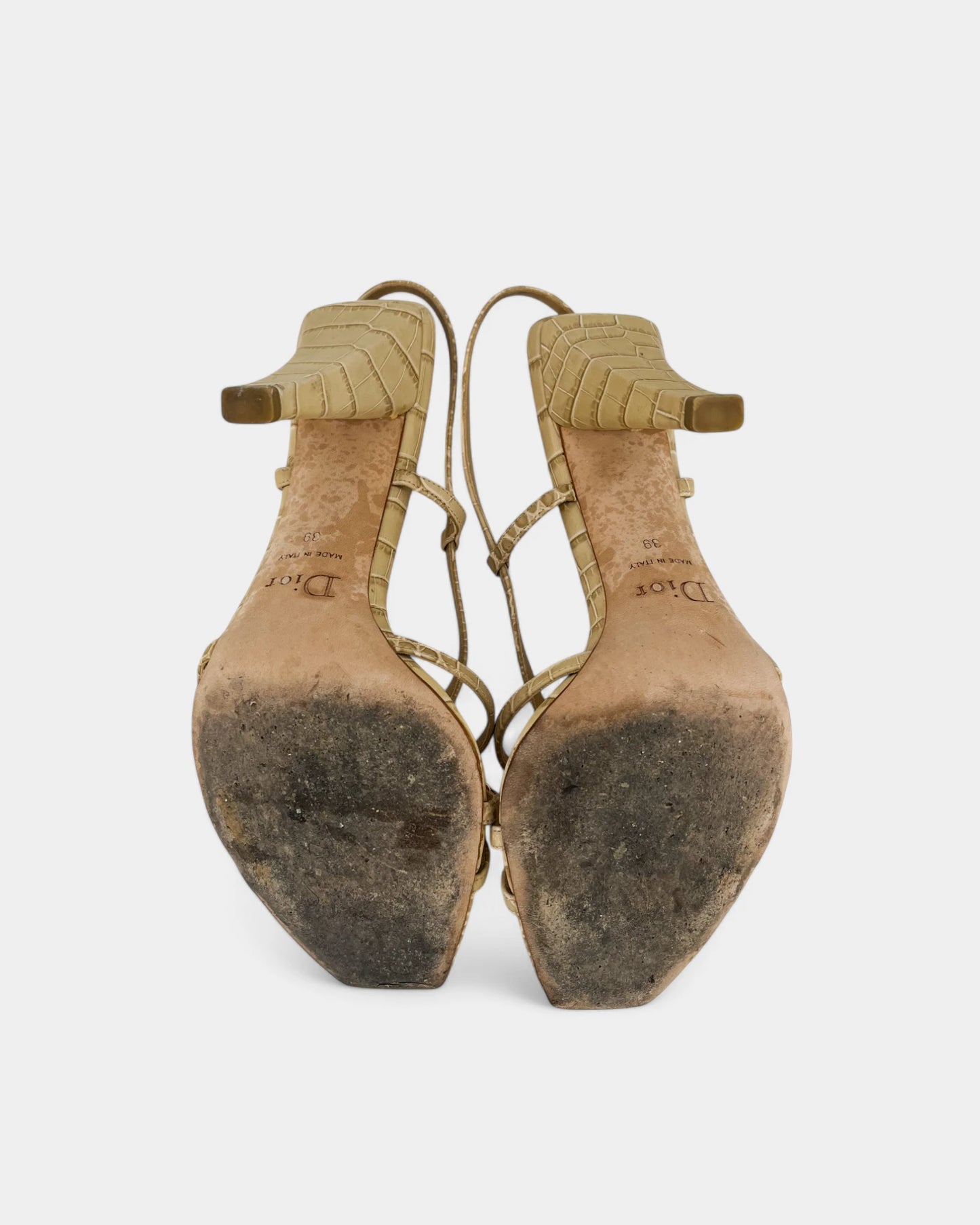Sandales beiges à motifs reptiles et à talons - 39 EU / 9 US