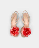 Sandales en daim beige ornées d'une fleur en tulle