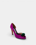 Escarpins fuchsia à pompon vert