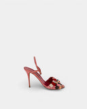 Sandales en daim rose à détails multicolores