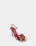 Sandales en daim rose à détails multicolores