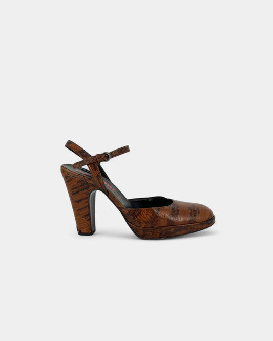 Escarpins marrons à motifs crocodiles - 37.5 EU / 7 .5 US