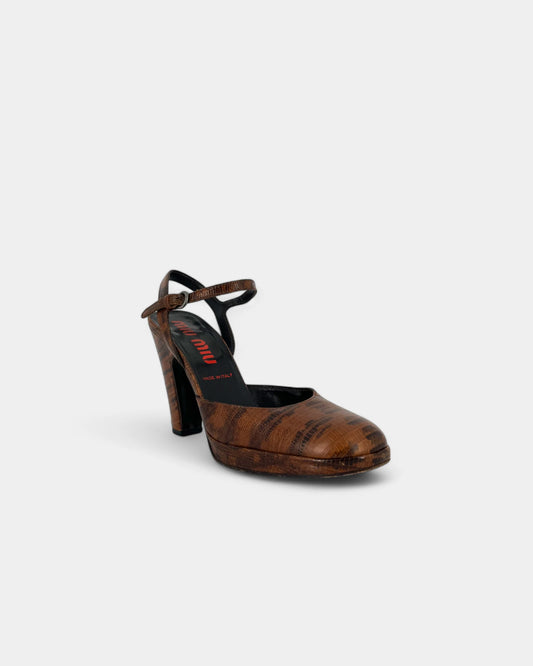 Escarpins marrons à motifs crocodiles - 37.5 EU / 7 .5 US