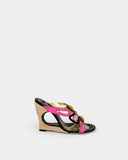 Sandales compensées roses et raphia