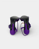Sandales violettes à talon et plumes