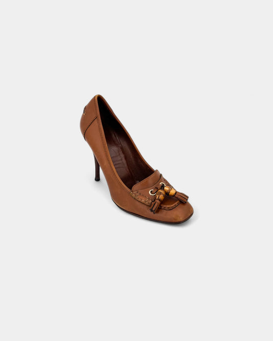 Escarpins en cuir brun à glands - 38 EU / 7 US