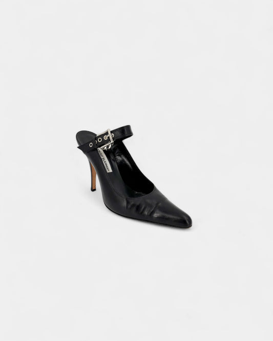 Slingbacks noirs boucle et accroche argentée - 40.5 EU / 9.5 US