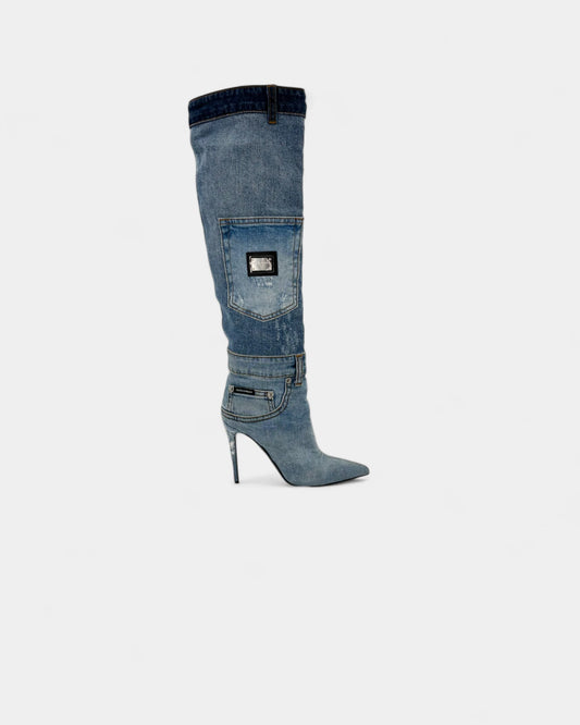 Bottes en jean à design patchwork - 40.5 EU / 9.5 US