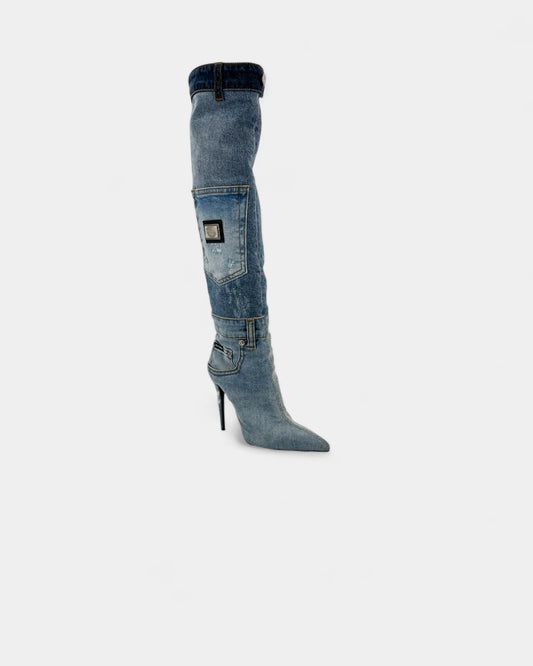 Bottes en jean à design patchwork - 40.5 EU / 9.5 US
