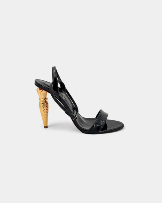 Sandales noirs vernis talon doré - 40 EU / 9 US