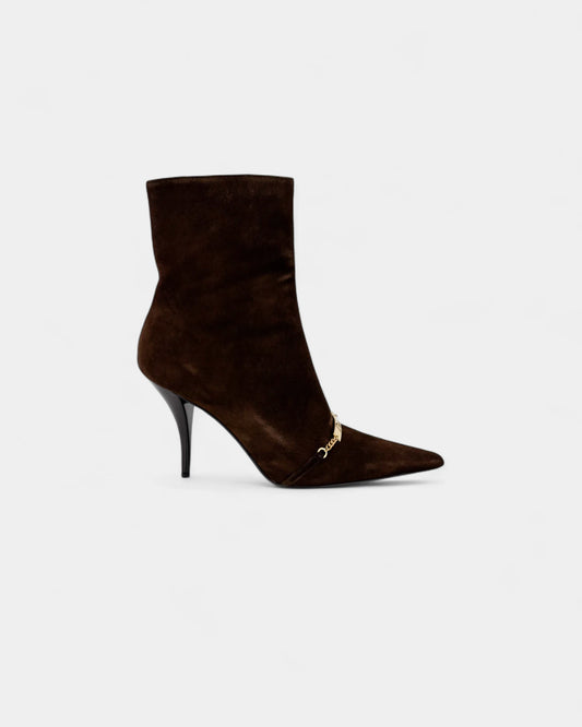 Bottines à talons en cuir marron logotées - 41 EU / 10 US