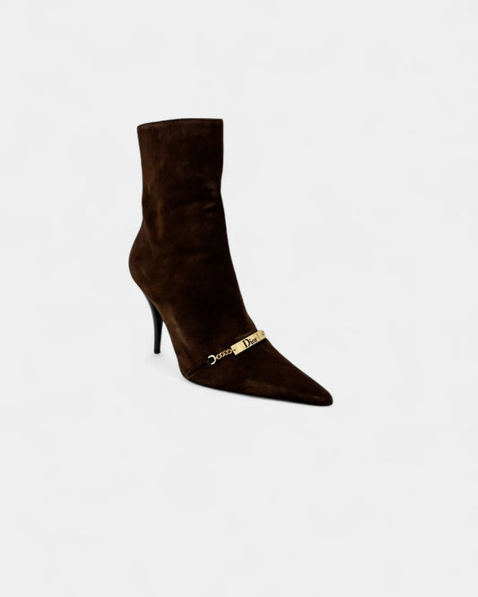 Bottines à talons en cuir marron logotées - 41 EU / 10 US