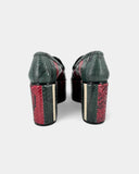 Green and red wedge loafers