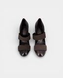 Escarpins cuir chocolat à brides texturées