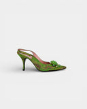 Escarpin slingback vert brodé perlé