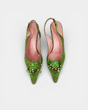 Escarpin slingback vert brodé perlé