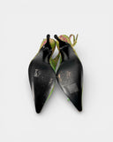 Escarpin slingback vert brodé perlé