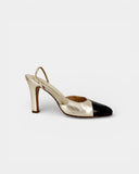 Black and gold heels