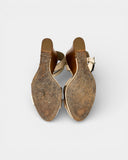 Cream studded wooden and leather wedge sandals