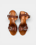Brown leather and wood heels