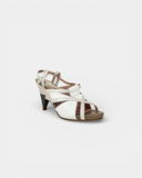 Pearl grey and cream leather sandals with a crocodile pattern