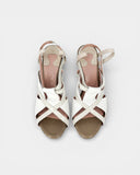 Pearl grey and cream leather sandals with a crocodile pattern