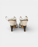 Pearl grey and cream leather sandals with a crocodile pattern