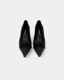 Brown leather pumps with a bow