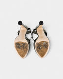 Sandales en cuir verni kaki à talon