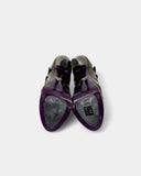 Escarpins en cuir kaki à motif floral