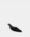 Mules en cuir noir à détail lacet