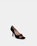 Escarpins en satin noir à détail bijou