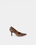 Escarpins en cuir à effet reptile marron