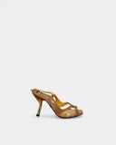 Sandales en cuir beige et doré à empiècements transparents