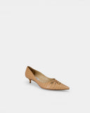 Escarpins en cuir beige à effet croco et nœud