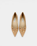 Escarpins en cuir beige à effet croco et nœud