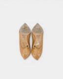 Escarpins en cuir beige à effet croco et nœud