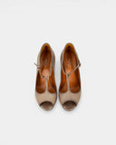 Escarpins en cuir beige à bride et plateforme