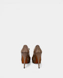 Escarpins en cuir beige à bride et plateforme