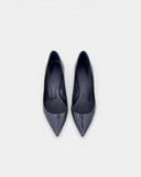 Escarpins en cuir verni bleu à talon bamboo